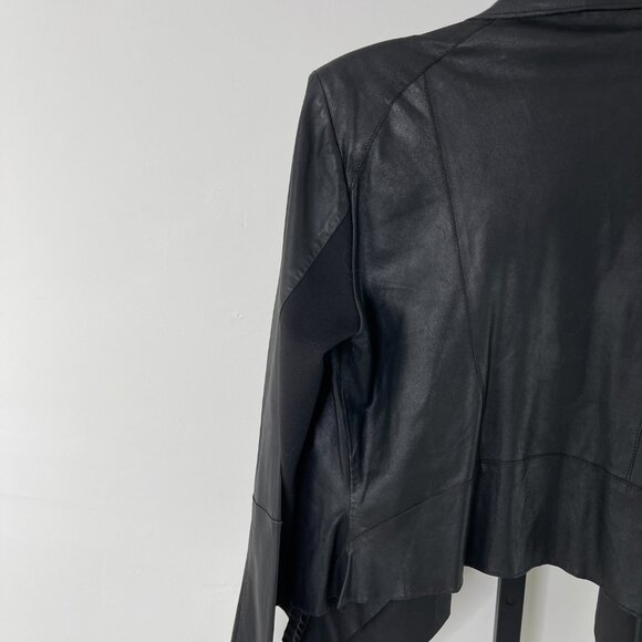 Bod & Christensen Women's Black Draped Collar Leather Snap Sleeve Jacket Size M - Picture 3 of 14